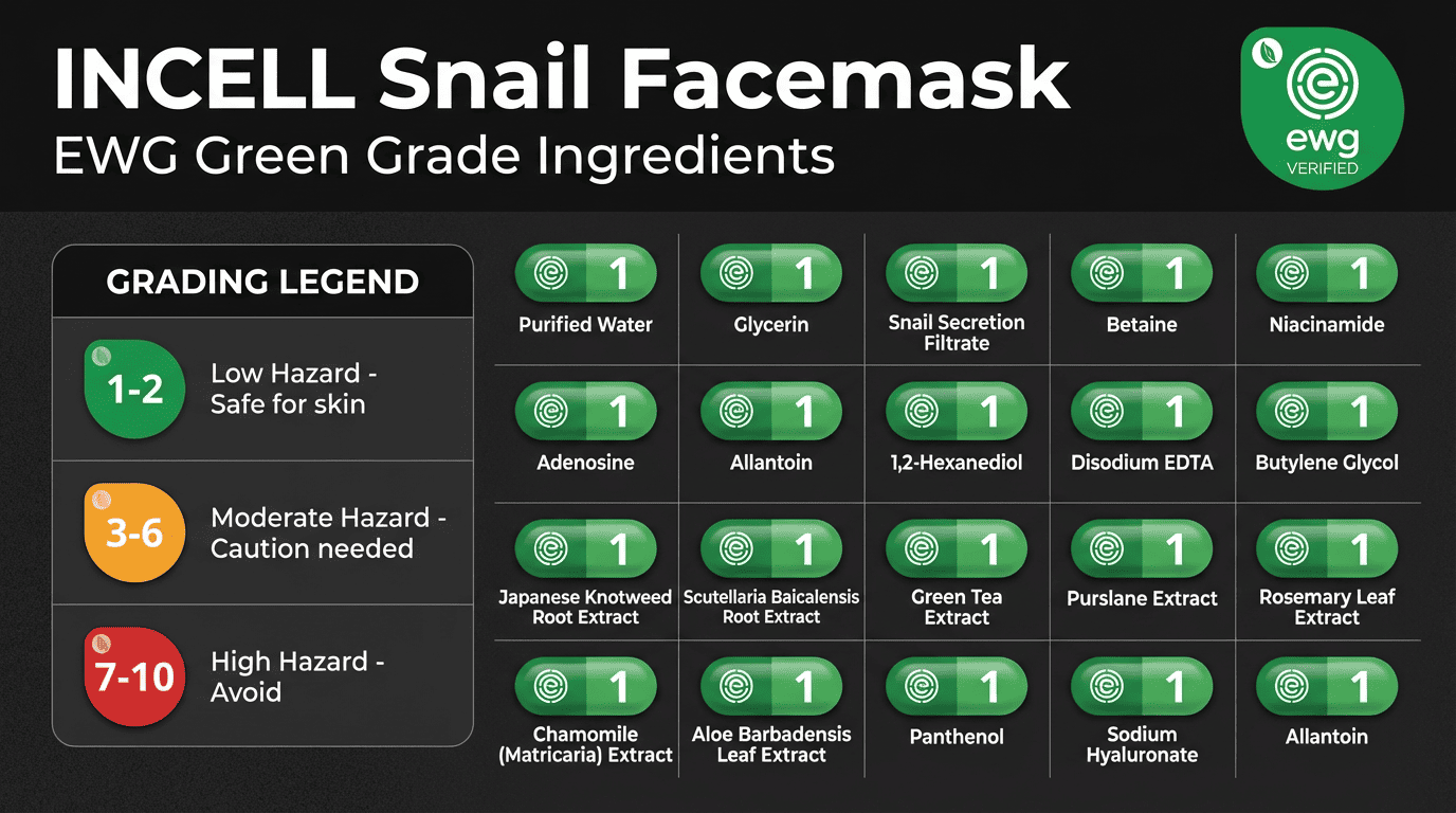 Incell Snail Facemask EWG Ingredient Grading